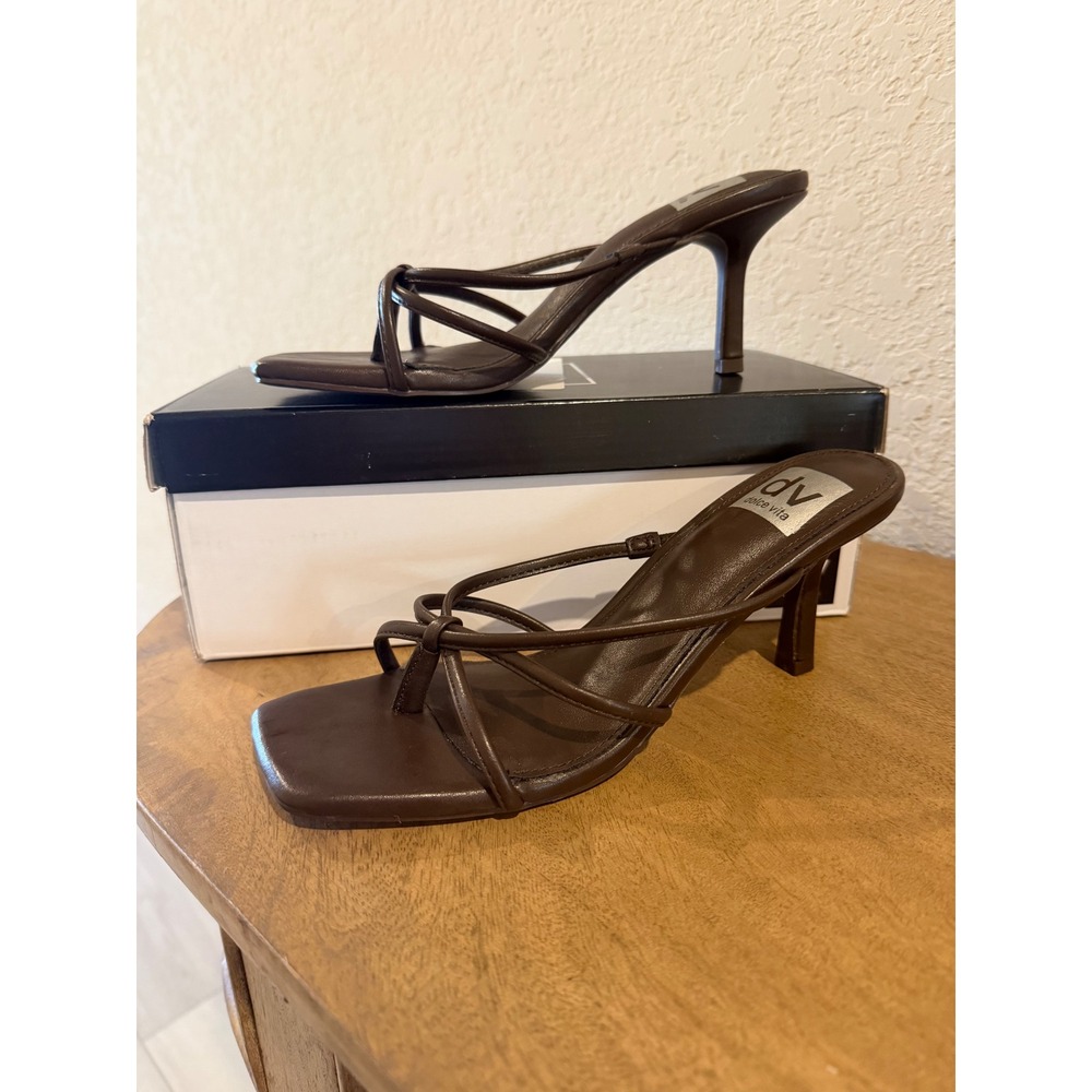 DV Dolce Vita Zini Kitten Heels Dress Sandals 8 Brown Women Strappy Square Toe